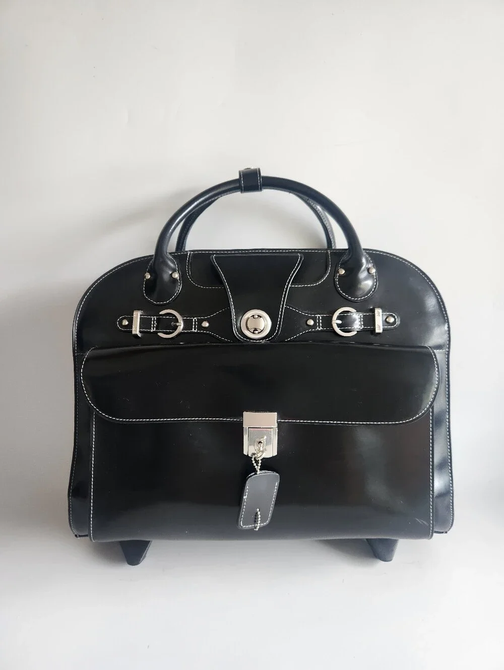 McKlein Edgebrook Leather Rolling Laptop Briefcase Wheeled Bag Business Travel